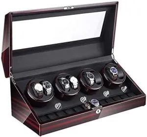 with LED Illumination woodcutting sheepskin Quiet Motor Piano Paint Exterior Large 4 Rotation Modes (Color : C) (D) Mechanical Watch Shaker 8 12 Automatic Watch Winder Box 