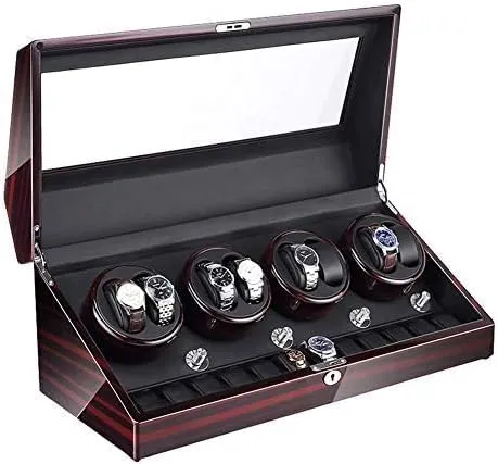 with LED Illumination woodcutting sheepskin Quiet Motor Piano Paint Exterior Large 4 Rotation Modes (Color : C) (D) Mechanical Watch Shaker 8 12 Automatic Watch Winder Box 