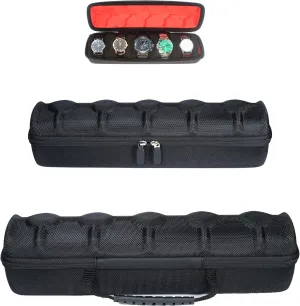with luxury red lining(case only) Hard 5 Slots Watch Afghanistan diligence epic travel case with Soft Separation pillow, fit men's women's casual/sports/diving/dress/automatic watches up to 60mm sized face, 