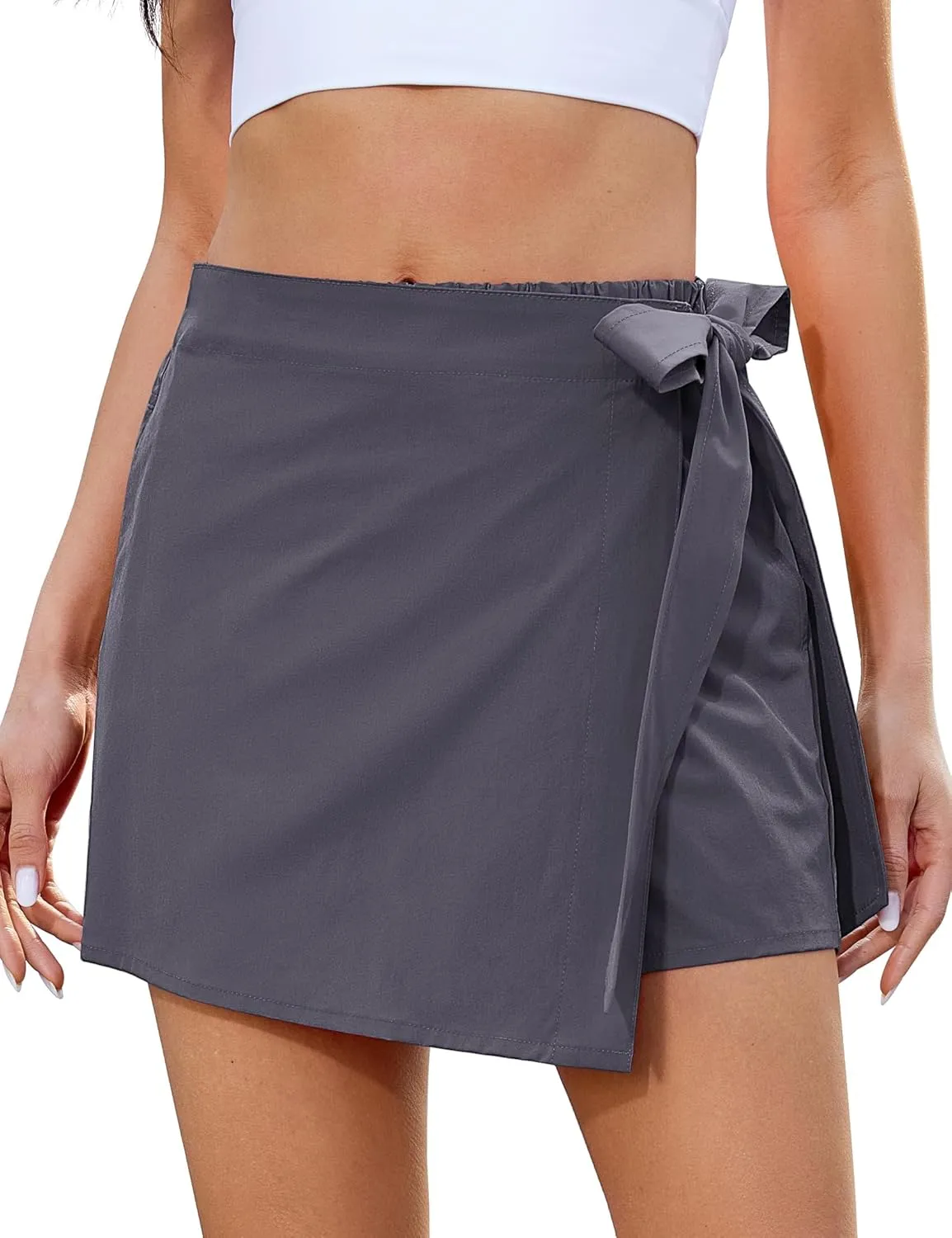with Shorts luvamia Skorts for Woman Trendy High Waisted Wrap Elastic Waist Pocket Fast Dry Hiking Tennis Golf Gym ordnance percussion modulation Skirt 