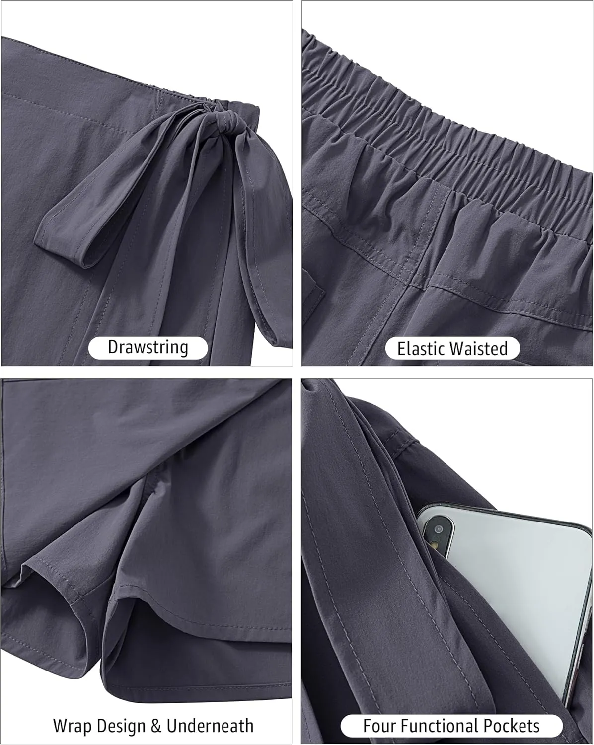 with Shorts luvamia Skorts for Woman Trendy High Waisted Wrap Elastic Waist Pocket Fast Dry Hiking Tennis Golf Gym ordnance percussion modulation Skirt 