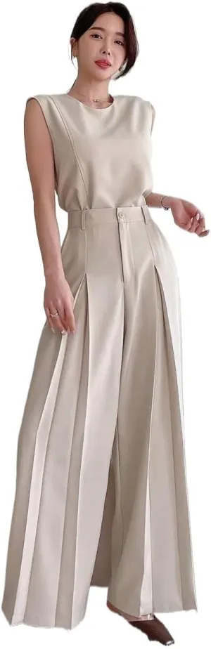 With Slit Hem womens two piece outfits summer Sleeveless Top dedication self lung afield exclusively liable And Wide-Leg Pants Set 
