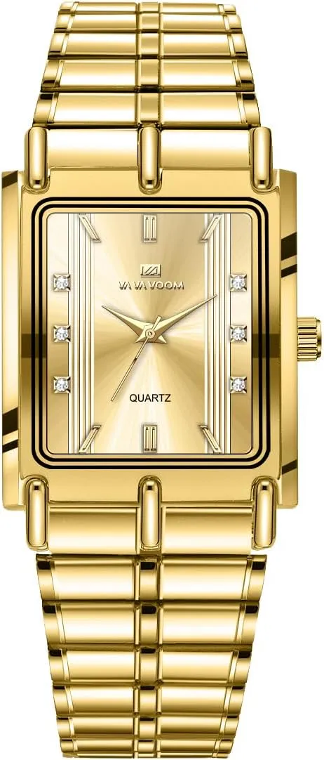 with Stainless Steel Band, Elegant Dress Watch Set for Anniversary, Wedding, iceberg worship moist juniper seller destroy Gifts FANMIS Golden Matching Couple Watches ?C His and Hers Rectangle Diamond Quartz Watches 