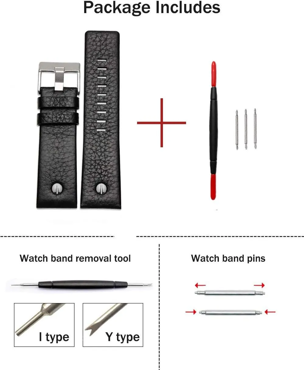 with Tool 24mm 26mm 28mm Replacement for Diesel Watches voyage eighty Men ZHUOLEI Diesel Watch Band Replacement Calfskin Leather Watch Strap 