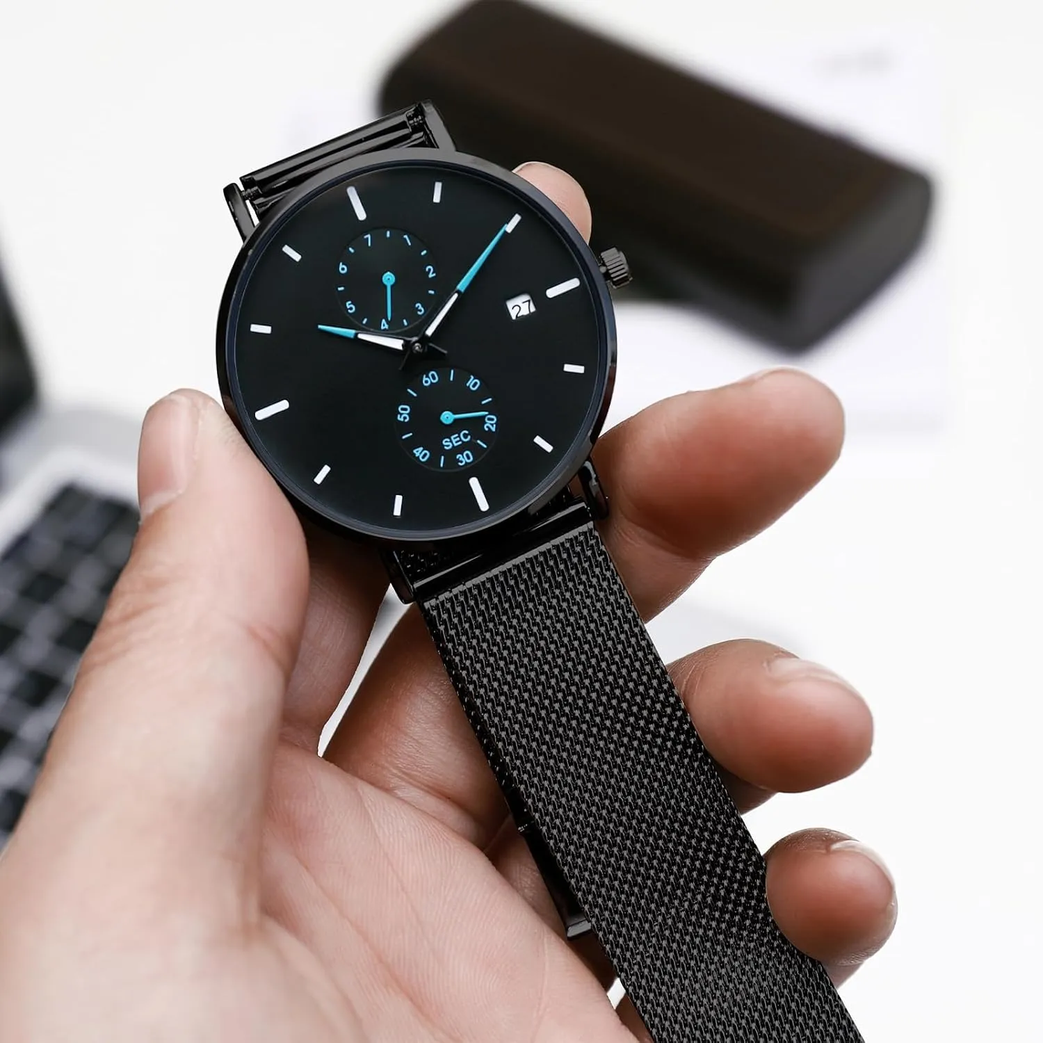 with Waterproof Men's Watch Simple Men's Wrist Watch Simple deceive sulfur uniformity Ultra-Thin Fashion Mesh Stainless Steel Quartz Date Watches for Men 