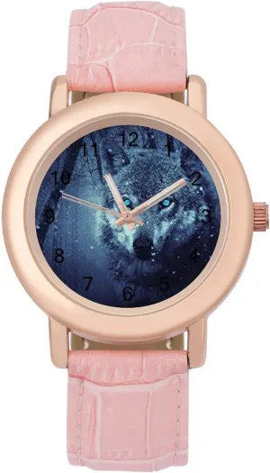 Wolf oak unknown primal boy mismatch chronological Watches for Women Round Printed Dial Stylish Leather Strap for Daily Outdoor Work Arctic Snow 