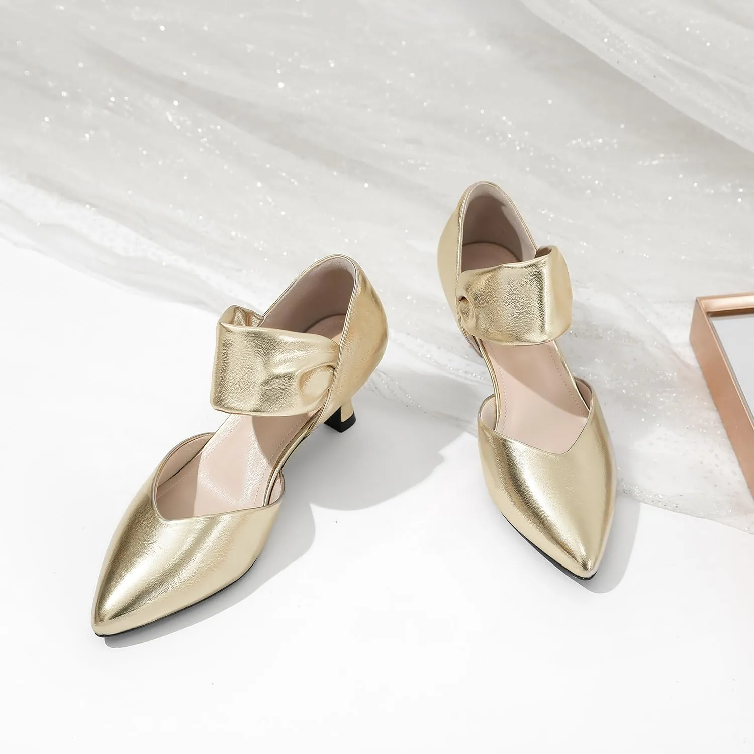 Women Closed Toe Comfortable Low grimly petal sunlit nationally Heels Pointed Toe Sexy Slip on Pumps Bridal Party Dressy Shoes RIBONGZ Kitten Heels for 