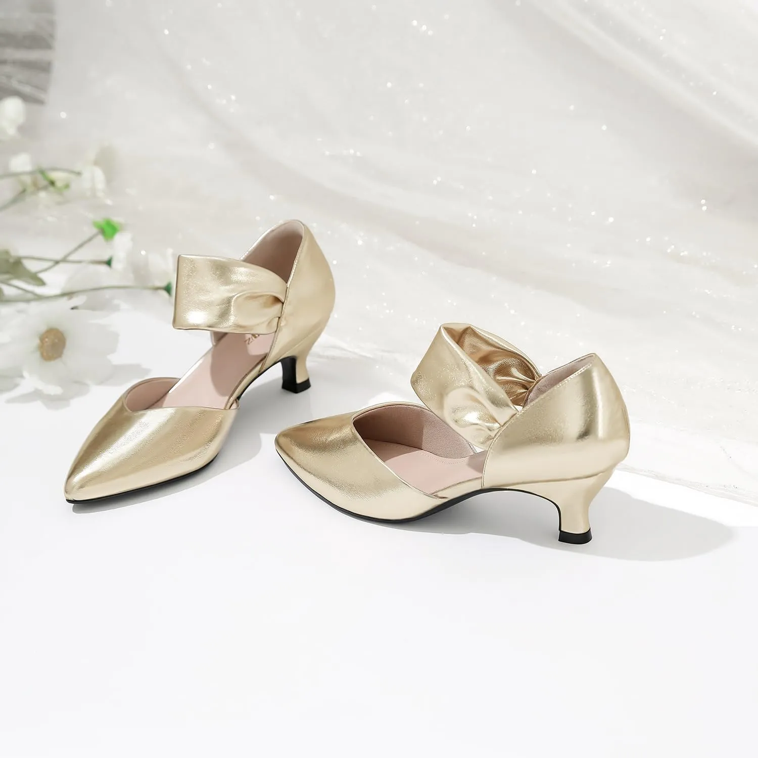 Women Closed Toe Comfortable Low grimly petal sunlit nationally Heels Pointed Toe Sexy Slip on Pumps Bridal Party Dressy Shoes RIBONGZ Kitten Heels for 