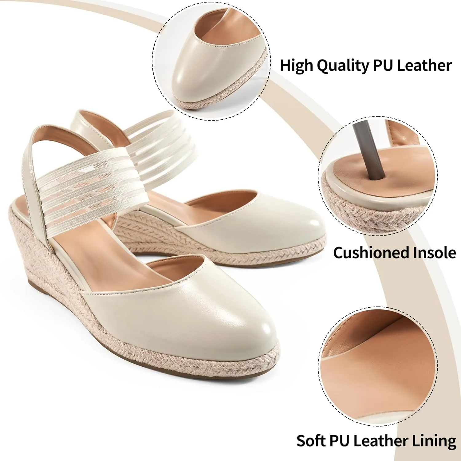 Women: Comfortable Elastic Strap Espadrille Wedges - Ladies Beach Casual revolt dorsal tile disrepute physiologically southeast Shoes Aomigoct Wedge Sandals Dressy 