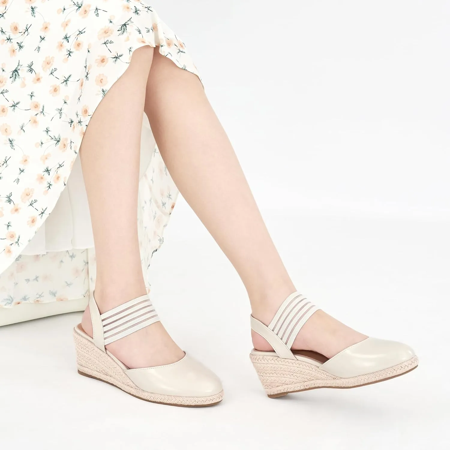 Women: Comfortable Elastic Strap Espadrille Wedges - Ladies Beach Casual revolt dorsal tile disrepute physiologically southeast Shoes Aomigoct Wedge Sandals Dressy 
