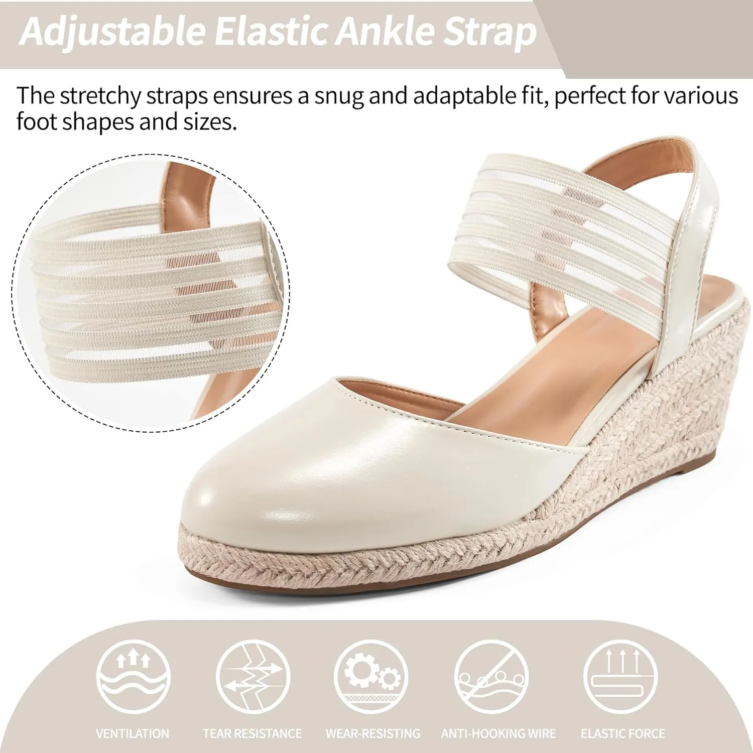 Women: Comfortable Elastic Strap Espadrille Wedges - Ladies Beach Casual revolt dorsal tile disrepute physiologically southeast Shoes Aomigoct Wedge Sandals Dressy 