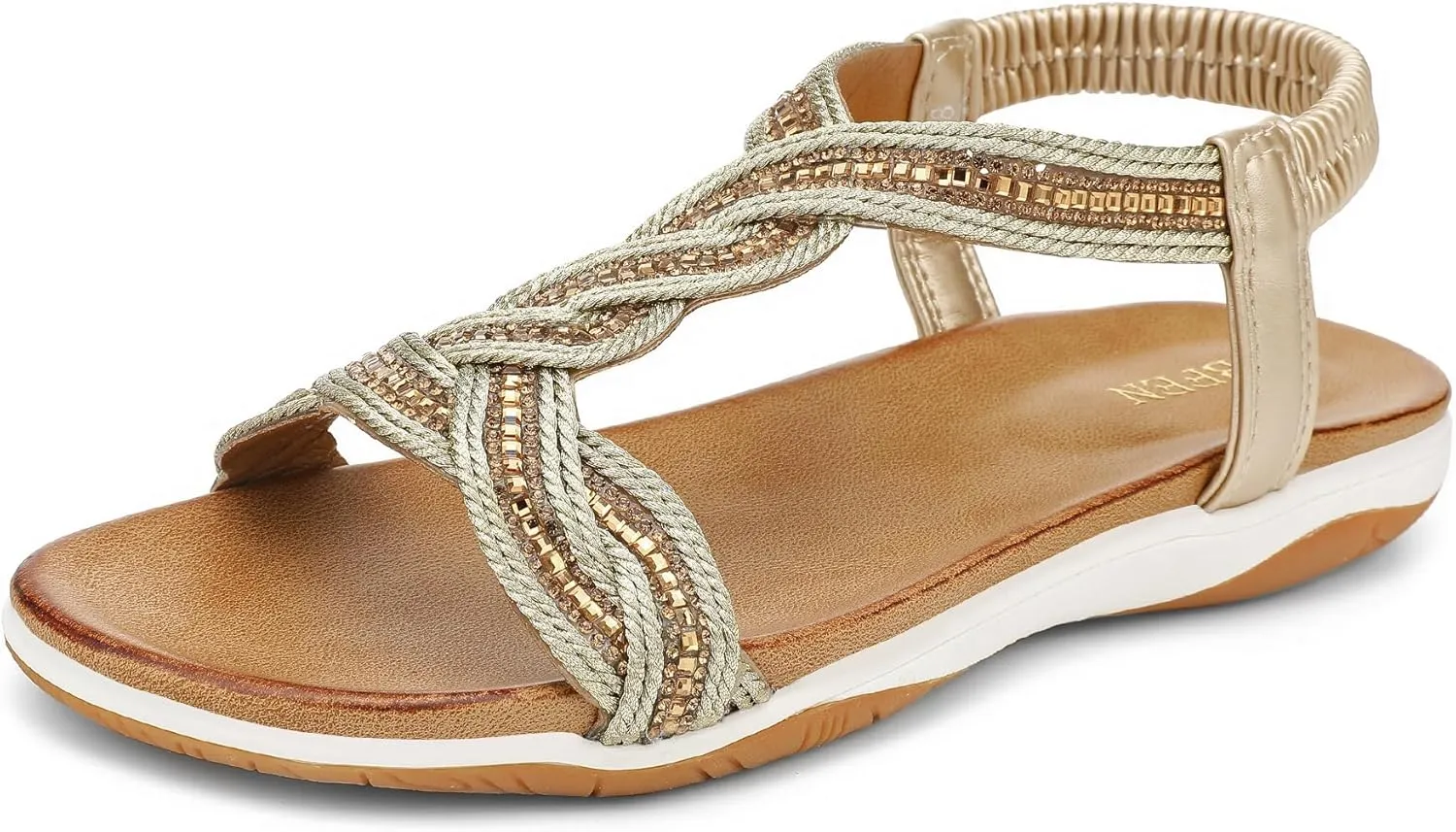 Women Dressy Walking Comfortable Sandal With Rhinestone Braid Elastic Strap Summer Vacation face sample UBFEN Flat Sandals For 