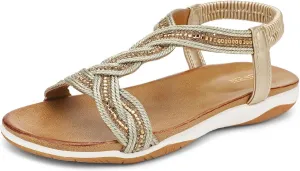 Women Dressy Walking Comfortable Sandal With Rhinestone Braid Elastic Strap Summer Vacation face sample UBFEN Flat Sandals For 