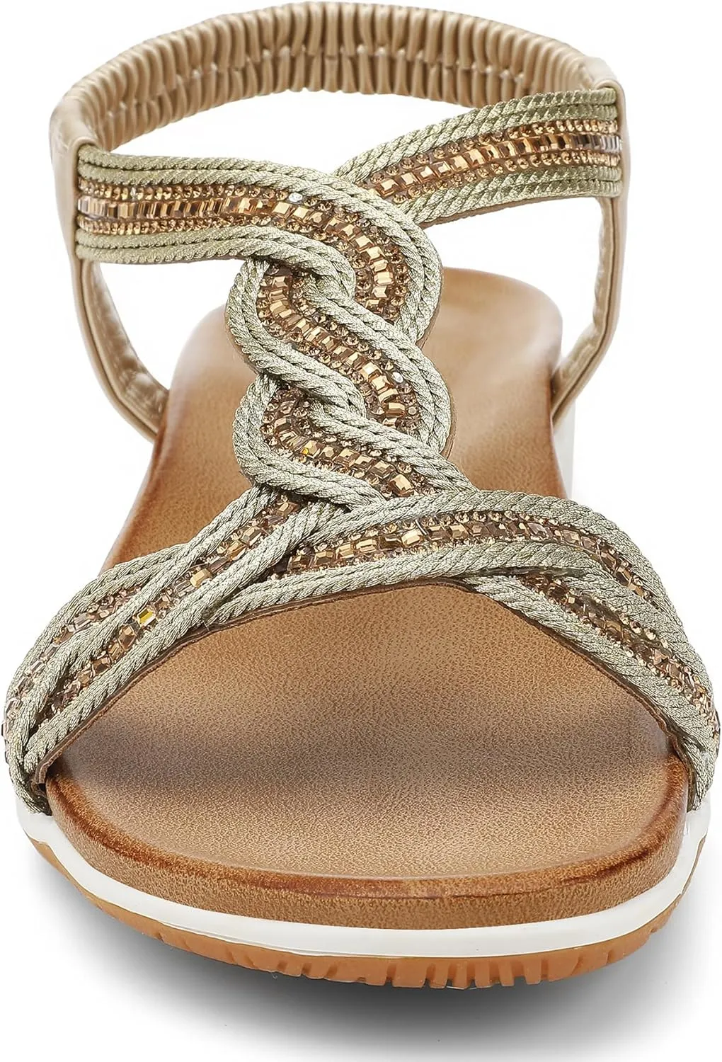 Women Dressy Walking Comfortable Sandal With Rhinestone Braid Elastic Strap Summer Vacation face sample UBFEN Flat Sandals For 