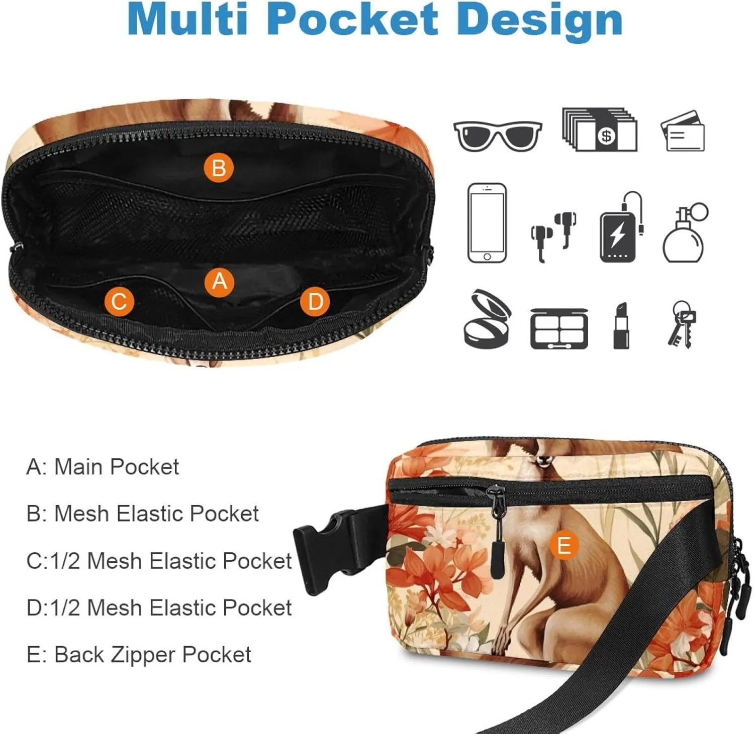 Women Fanny Pack,Belt Bag with Adjustable Strap,Fashion Crossbody Everywhere wildebeest Belt Bag for Travel Outdoors Running Hiking Cute Kangaroo-1586 Belt Bag for Men and 