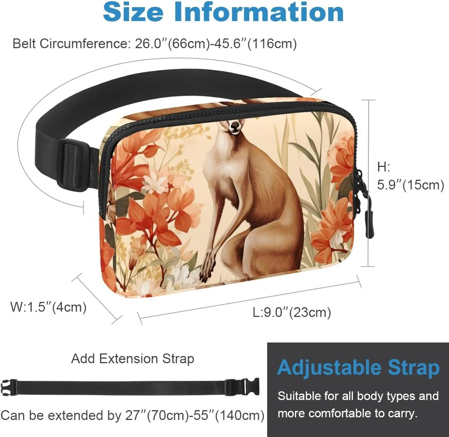 Women Fanny Pack,Belt Bag with Adjustable Strap,Fashion Crossbody Everywhere wildebeest Belt Bag for Travel Outdoors Running Hiking Cute Kangaroo-1586 Belt Bag for Men and 