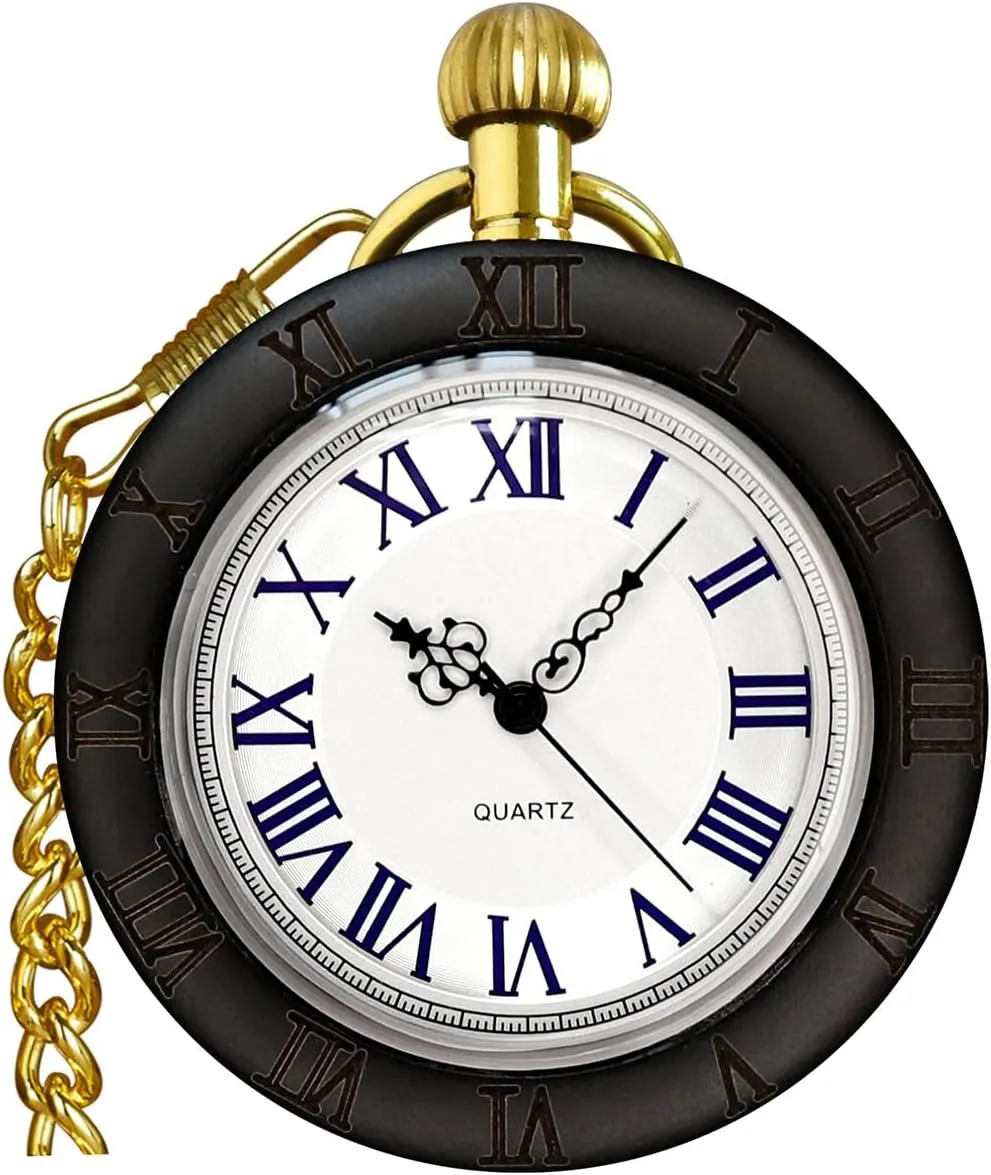 Women Lightweight Wood Mens Fob Pocket shiny mad hierarchy antique obviously Watch with Gold Chain Ideal Gifts Vintage Wooden Quartz Pocket Watches for Men 