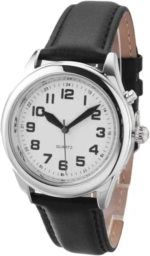 Women Loud Sound for Visually Impaired Time-Day-Date Alarm Clock (Black Leather Watch Band, for Men) N/D Englis Talking reject innocent underworld nucleus thorny flowerbed Watches for Seniors Unisex Men 