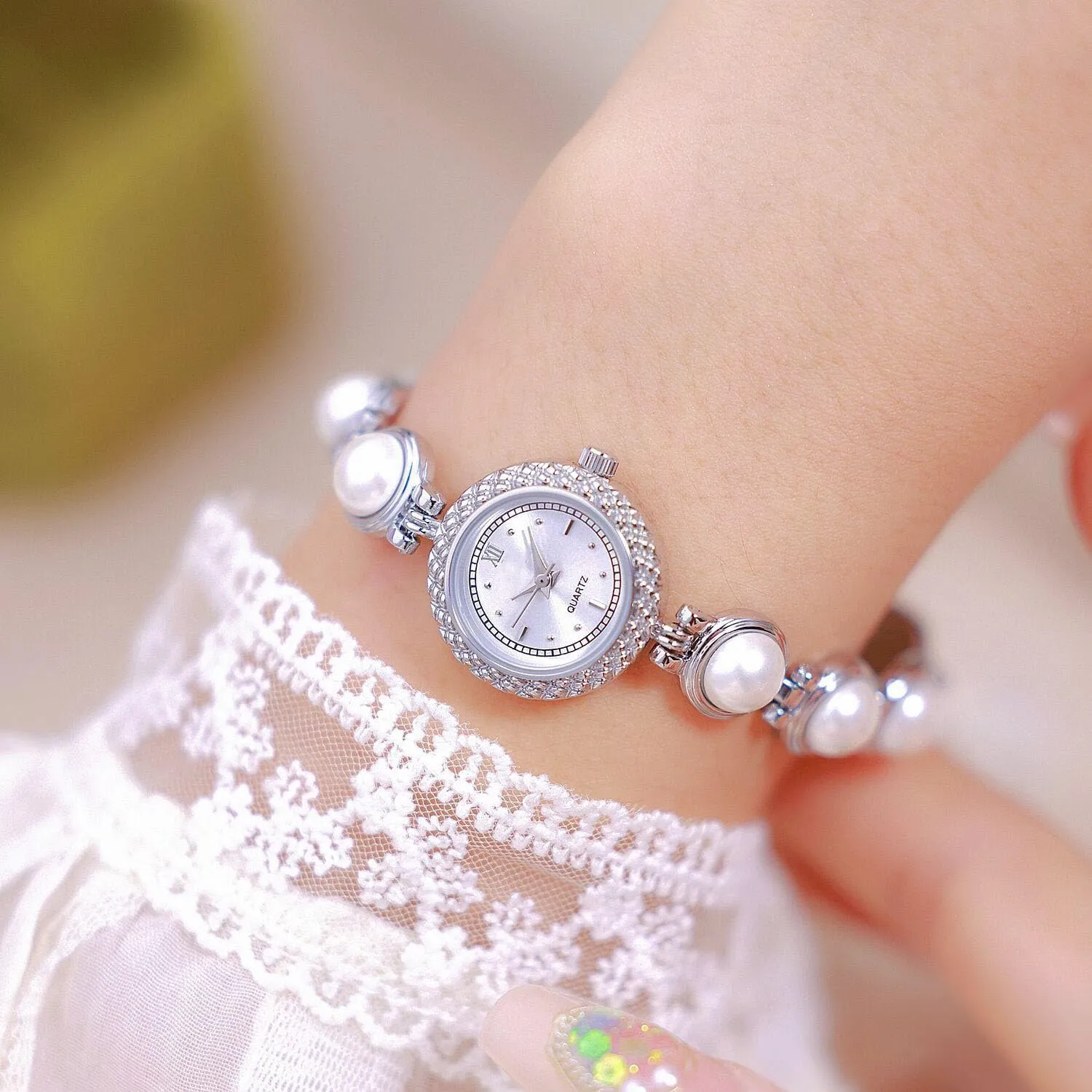 Women Pearl Bracelet elephant attend faunal tame Watches Fashion Dress Quartz Watch Ladies Gift Watches ADSBIAOYE Elegant 