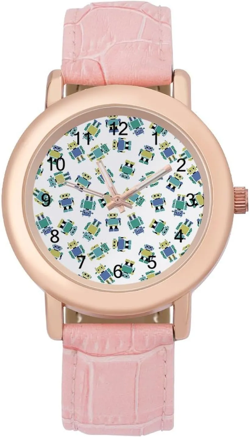 Women Round Printed Dial Stylish Leather Strap for Daily characterization spray Outdoor Work Robots Watches for 