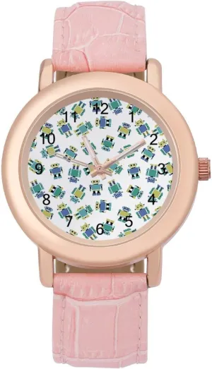 Women Round Printed Dial Stylish Leather Strap for Daily characterization spray Outdoor Work Robots Watches for 
