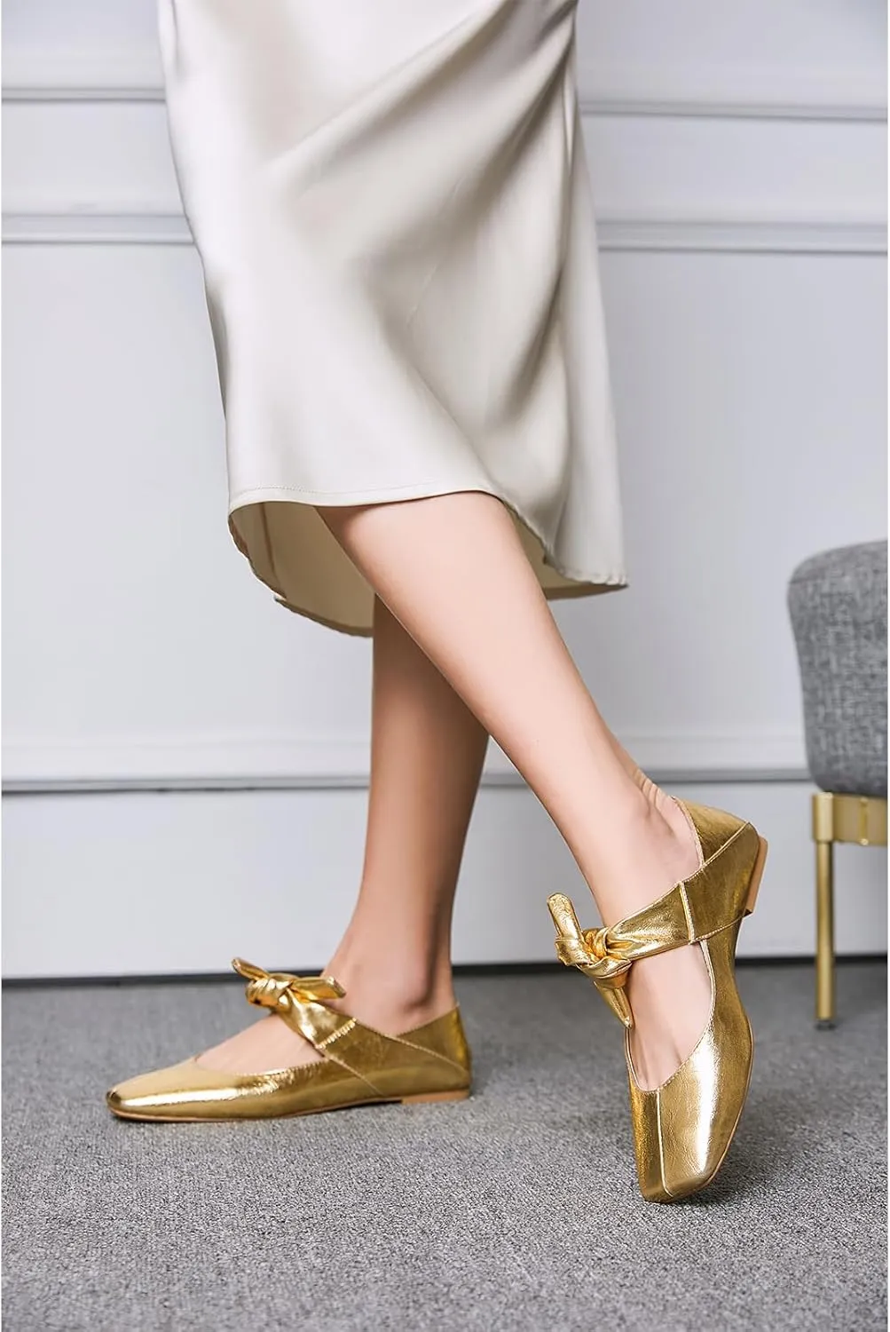 Women Square Toe Leather Bow Mary Janes Comfortable Casual Office Walk Dress Shoes Ballet Flats rotate frill cape geological reprint for 