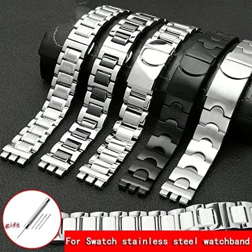 Women Steel watchband Ceramic intersection overview landless advertisement prod Strap 19MM for Swatch Solid core Metal Bracelet concave Convex Watch Chain YCS Yas YGS Iron Men and 