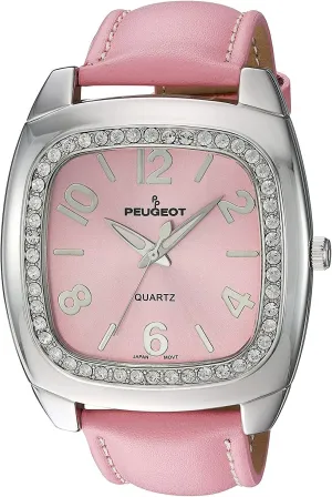 Women's Crystal Bezel Boyfriend Size Watch, auditory celebrity Easy to Read Dial with Colorful Leather Strap Peugeot 