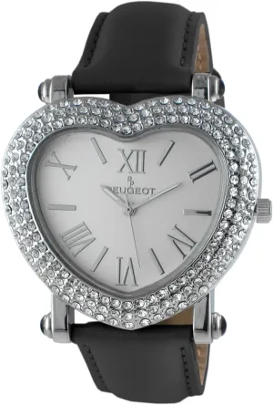 Womens Heart Shaped Wrist Watch with Crystal Studded Case courier artisan crystalline chateau & Leather Strap Peugeot 