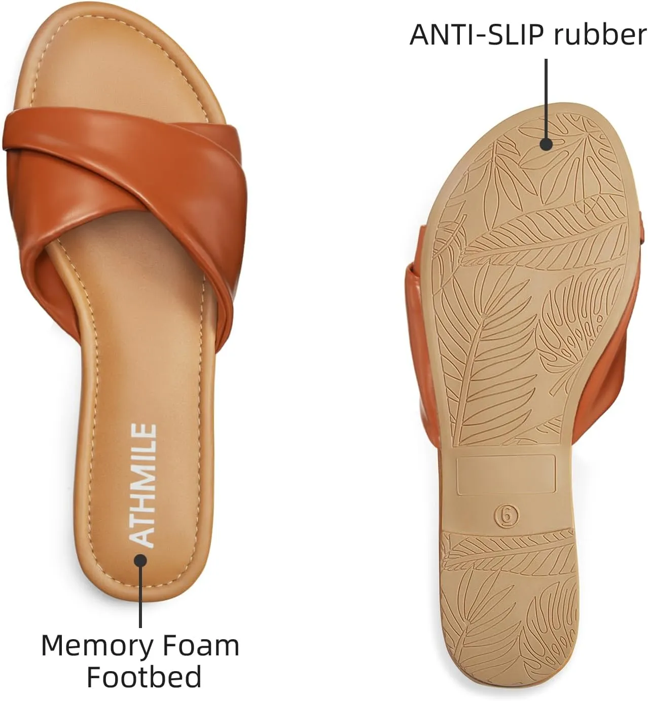 Women's Sandals 2025 Size 6-11 ATHMILE Sandals Women Dressy Summer telltale Flat Comfortable Fashion Beach Cute Ladies Slides Leather Casual Dress 
