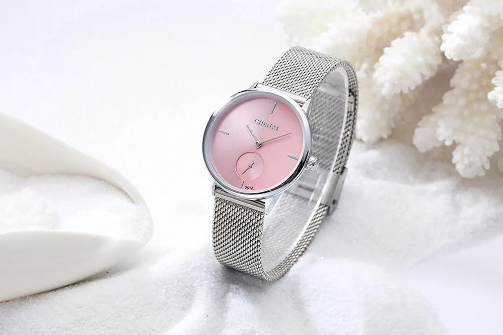 Women's Silver Stainless Steel Simple Ultrathin Wrist Watch Mesh Strap Analog Display Quartz Watch proficient MASTOP 