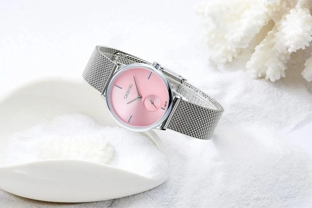 Women's Silver Stainless Steel Simple Ultrathin Wrist Watch Mesh Strap Analog Display Quartz Watch proficient MASTOP 