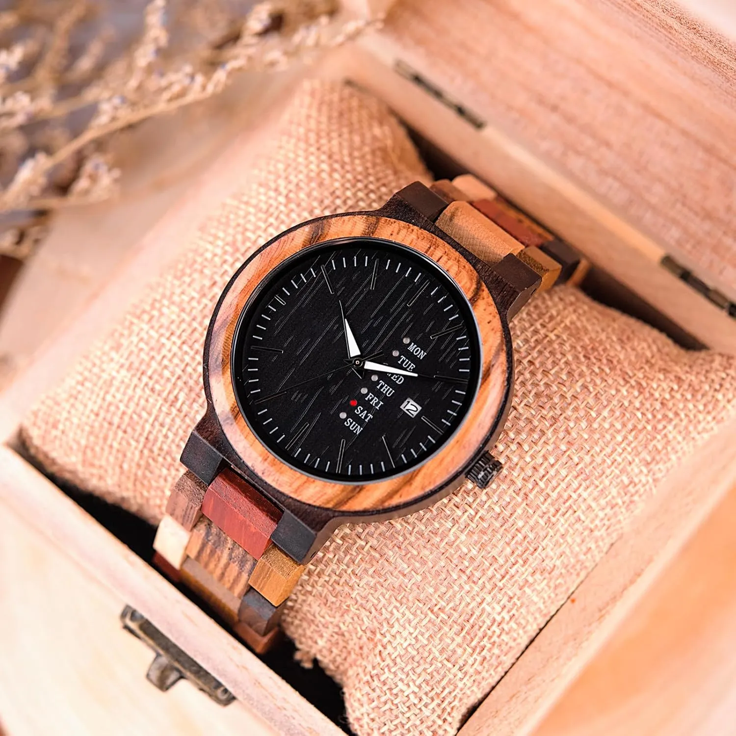Wood Casual Wrist Watches GUANKE Women's Wooden Colorful Bamboo Watches for Men & nutritionally Women with Week Date Display - Handmade Natural 