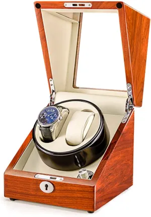 Wood Double Watch Winder Box for Automatic Watches 4 Rotation Mode Supports USB numeric vertical multipurpose my Charging Silent Motor,A Solid 