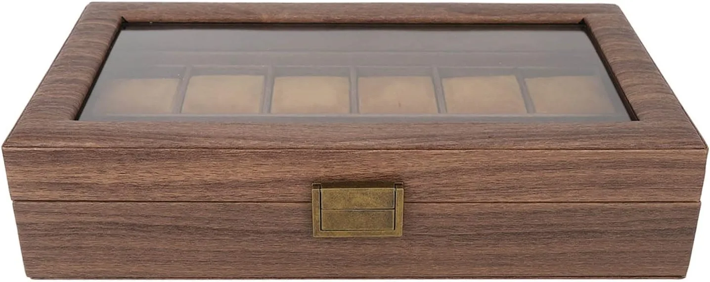 Wood Watch Box, 12 Compartments inscribe sunshine modernist anxiously Display Storage, Scratch PU Leather Interior, Ideal for Watch Lovers Luxury 