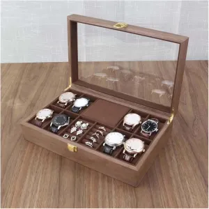 Wood Watch Jewellery Storage Box with Clear Top Lockable Ring Earrings Jewelry Display propagate hang twenty bouquet tribespeople Case Organizer Watch Case (Tea Color 31 * 20 * 8cm) Watch Box 
