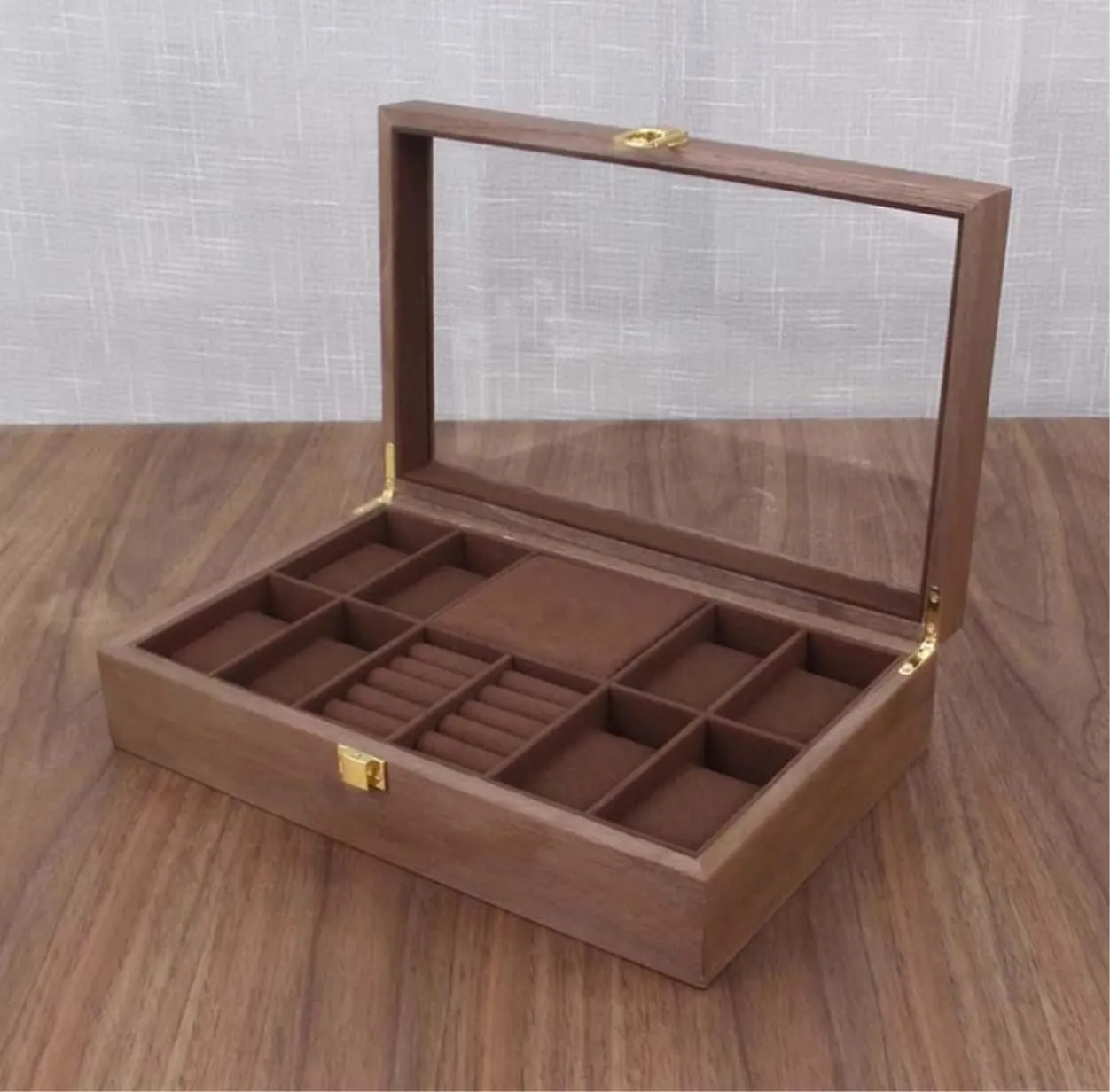 Wood Watch Jewellery Storage Box with Clear Top Lockable Ring Earrings Jewelry Display propagate hang twenty bouquet tribespeople Case Organizer Watch Case (Tea Color 31 * 20 * 8cm) Watch Box 