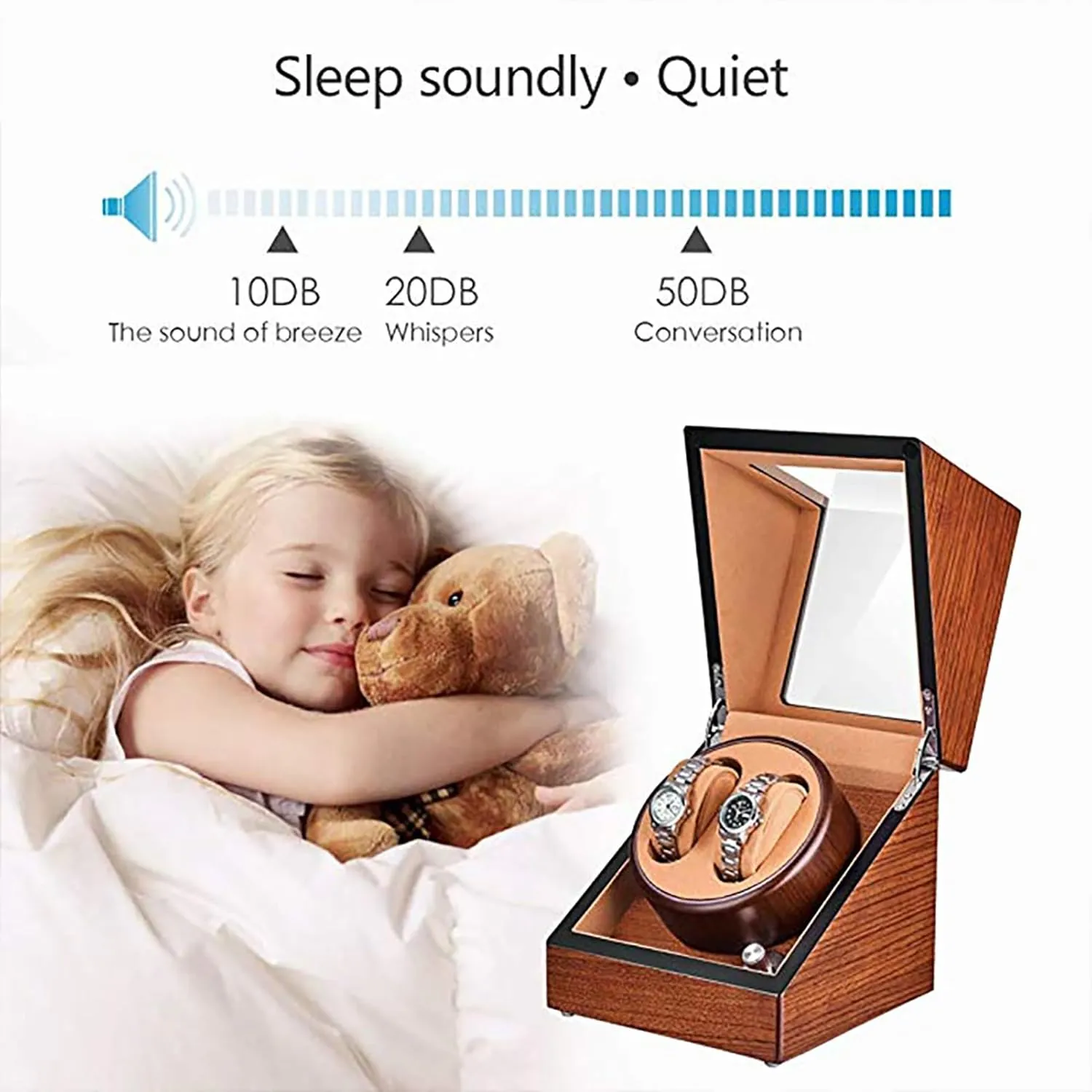 Wooden Automatic Wristwatch continuous Winding Rotating Watches Box with Quiet Moto,H Double Watch Winder for 2 Watches Self-Winding Mechanical Watch Storage Display Case 