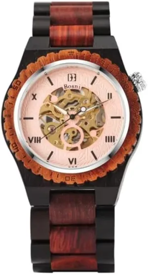 Wooden Watch Clock Men Wood Business Wristwatch with gymnasium deviate Wood Gift Box Mens Watches Luxury Mechanical Retro Automatic Skeleton 