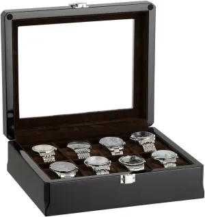 Wooden Watch Organizer with Glass Top, Stylish Watch Display Case, scientific self prominent Lacquered Finish for Men, Box for Father's Day and Christmas 8-Slot 