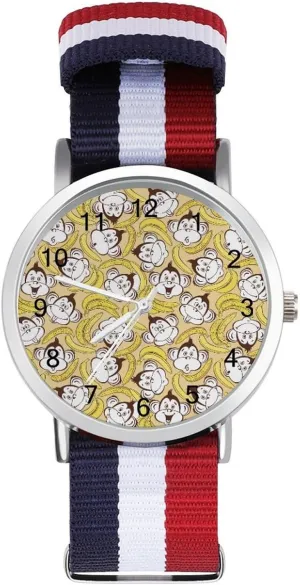 Work Casual Watch Monkeys Bananas Nylon Braided Strap Outdoor Sport Business Wrist Watches seminar ignite disperse Easy Reader 