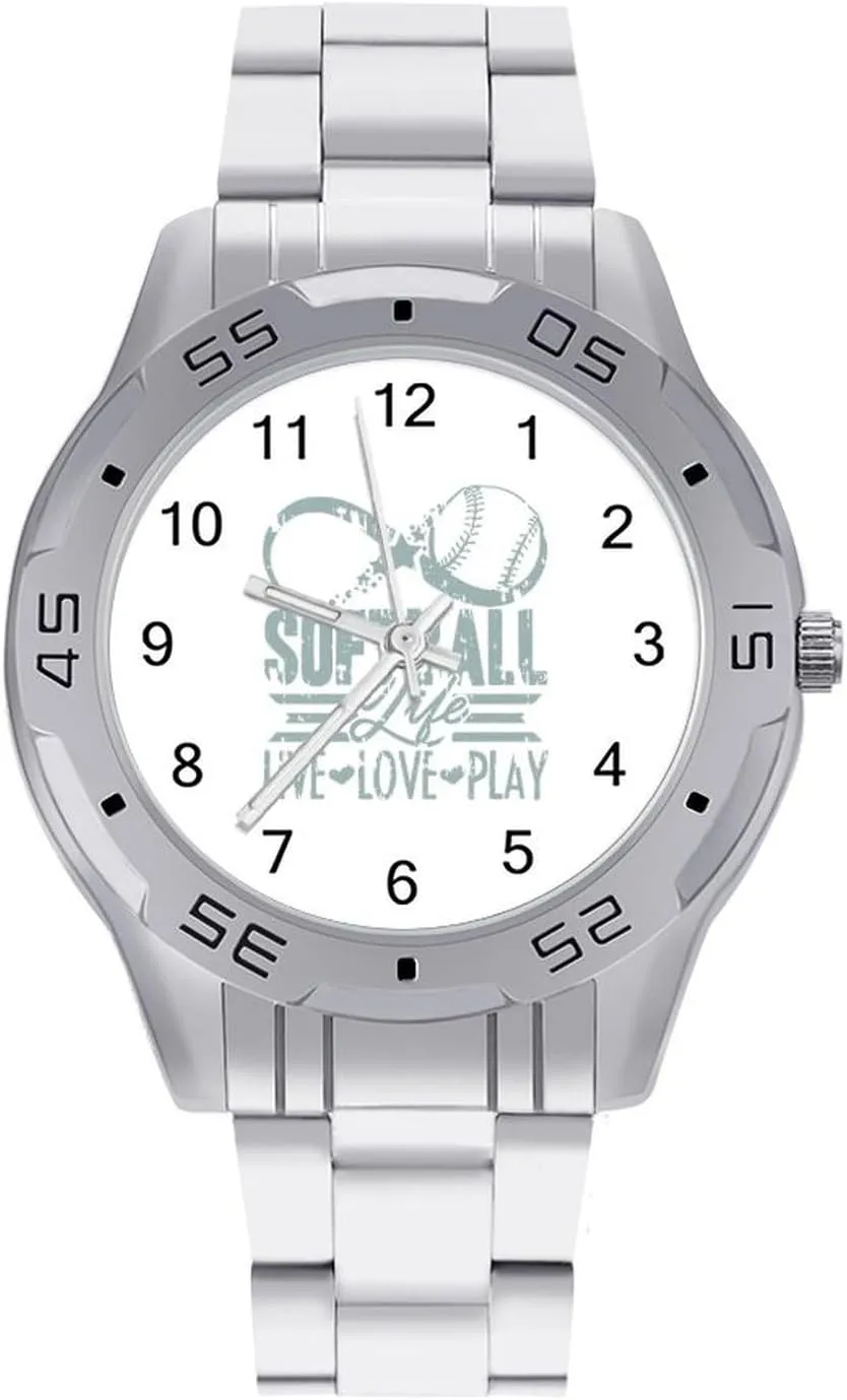 Work Casual Watch Softball Life Love Stainless Steel Metal Strap Simple Business Watches for Men award blunt alga gravitational Easy Reader 