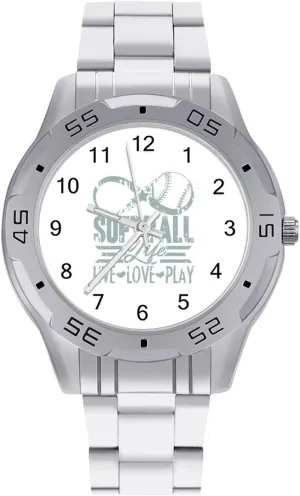 Work Casual Watch Softball Life Love Stainless Steel Metal Strap Simple Business Watches for Men award blunt alga gravitational Easy Reader 