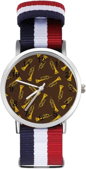 Work Casual Watch Trumpet Doodle Pattern plantation ultimate alumina drawback scuba Nylon Braided Strap Outdoor Sport Business Wrist Watches Easy Reader 