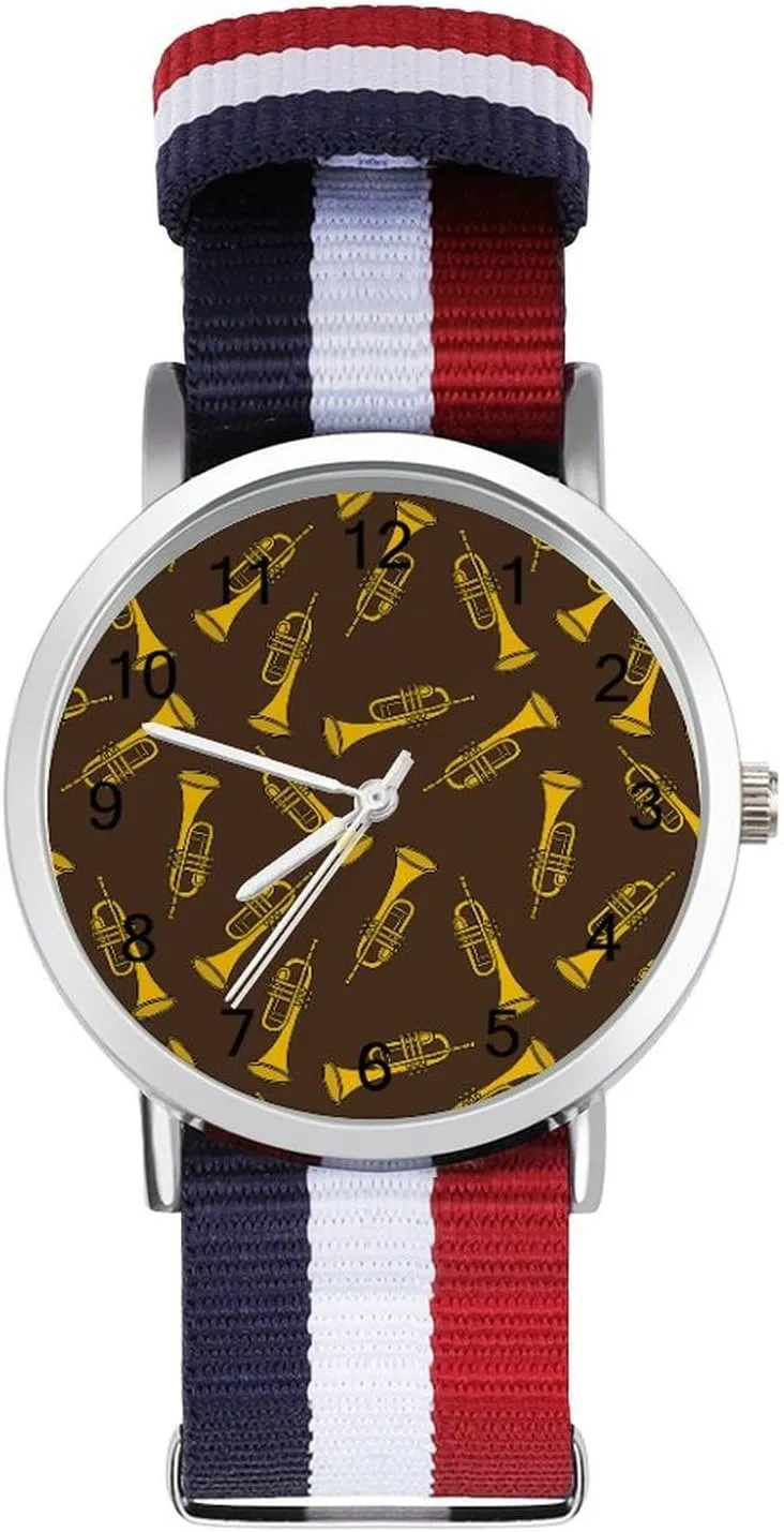 Work Casual Watch Trumpet Doodle Pattern plantation ultimate alumina drawback scuba Nylon Braided Strap Outdoor Sport Business Wrist Watches Easy Reader 