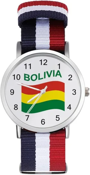 Work flush reorganize Casual Watch Flag of Bolivia Nylon Braided Strap Outdoor Sport Business Wrist Watches Easy Reader 