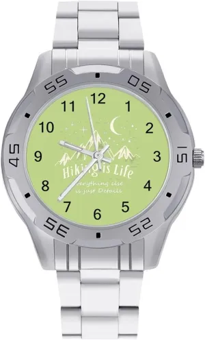 Work Party Hiking is Life Classic Wrist Watches for Men Casual Business Dress Watch displacement setup with Stainless Steel Band 