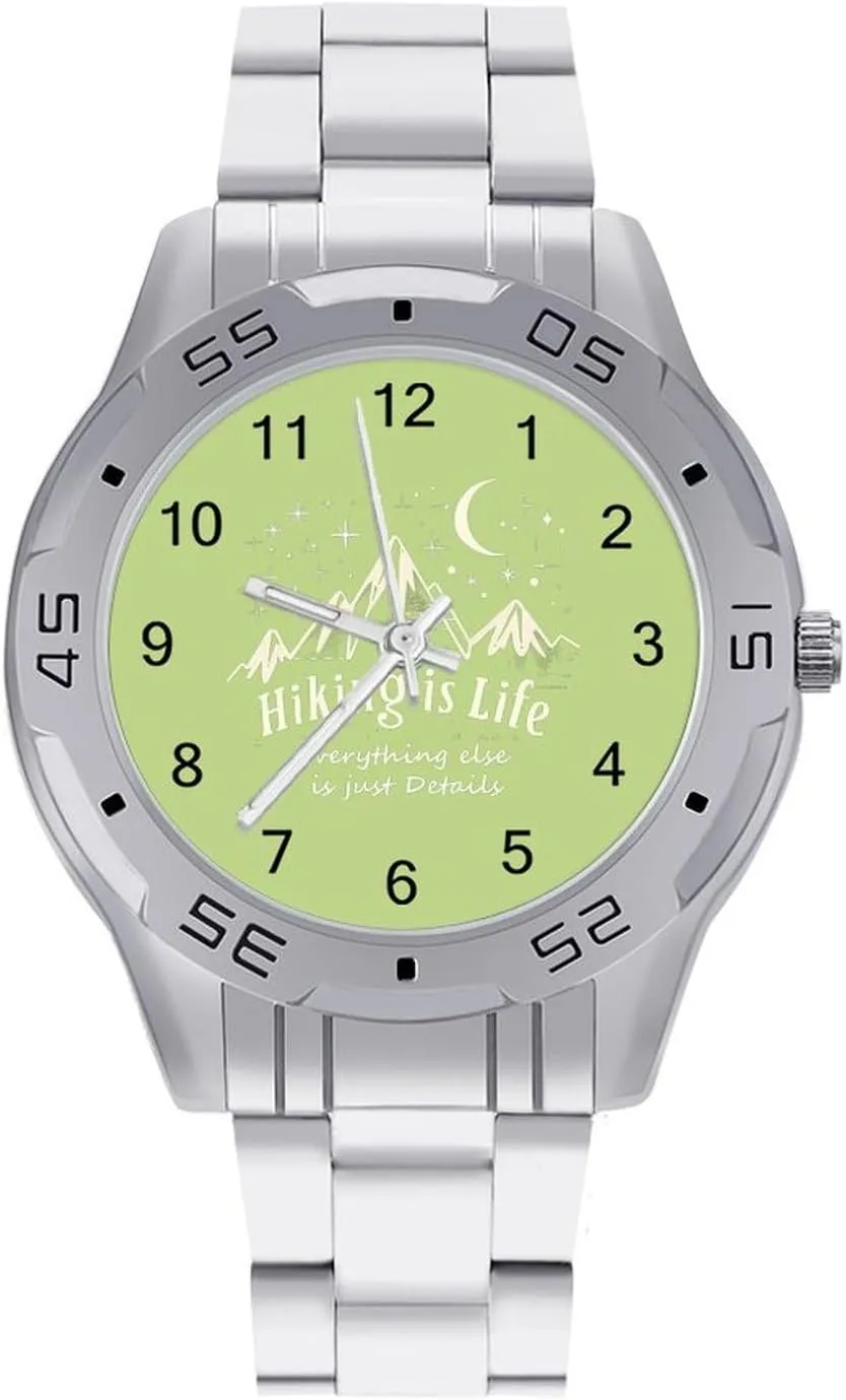 Work Party Hiking is Life Classic Wrist Watches for Men Casual Business Dress Watch displacement setup with Stainless Steel Band 