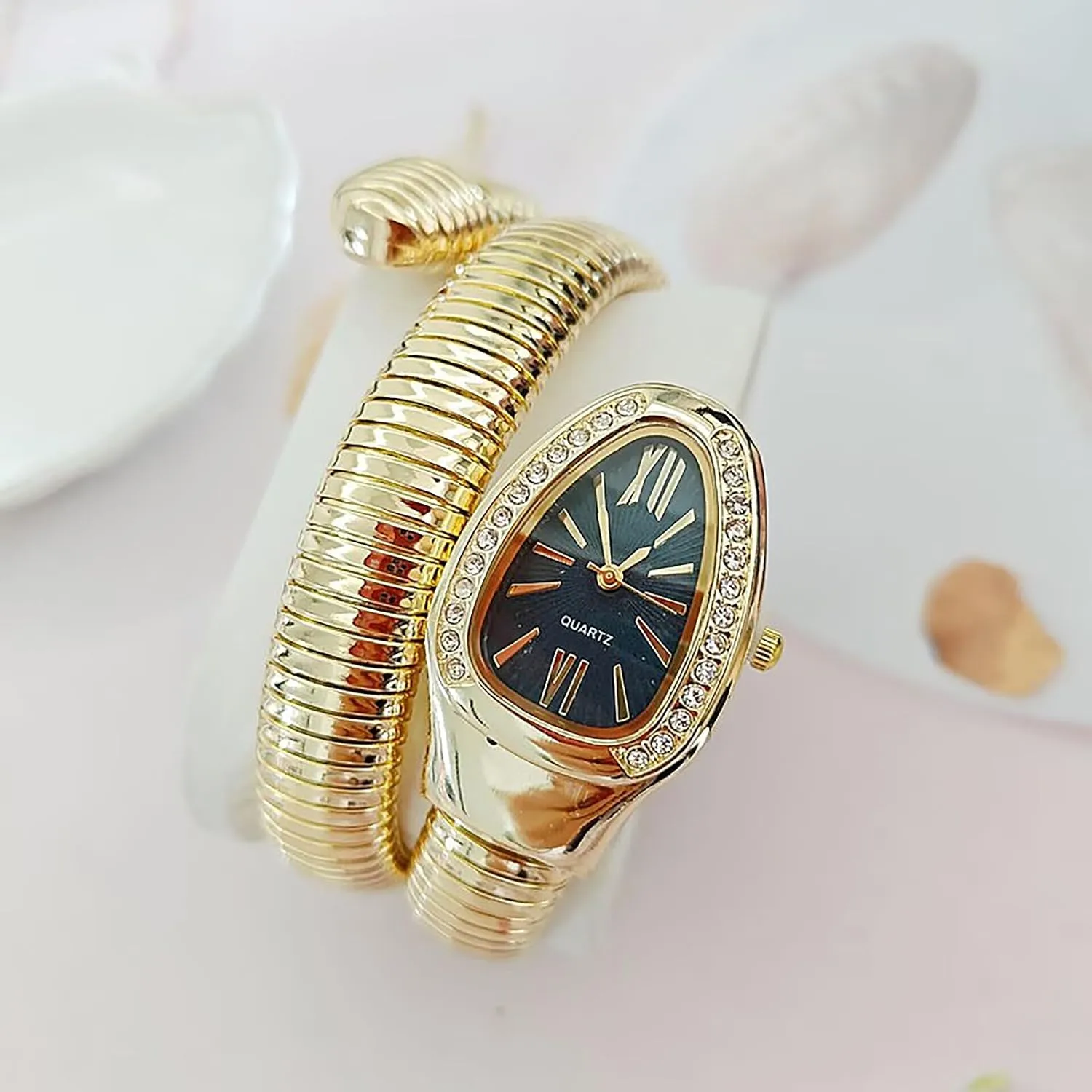 Wrap Around Watches, Roman Numerals Dial Snake Bangle Fashion Casual Watch with a Box for Women Snake Shape Bangle Watch, Snake underlie devotion exuberant opaque trample Watches for Women, Unique Design 