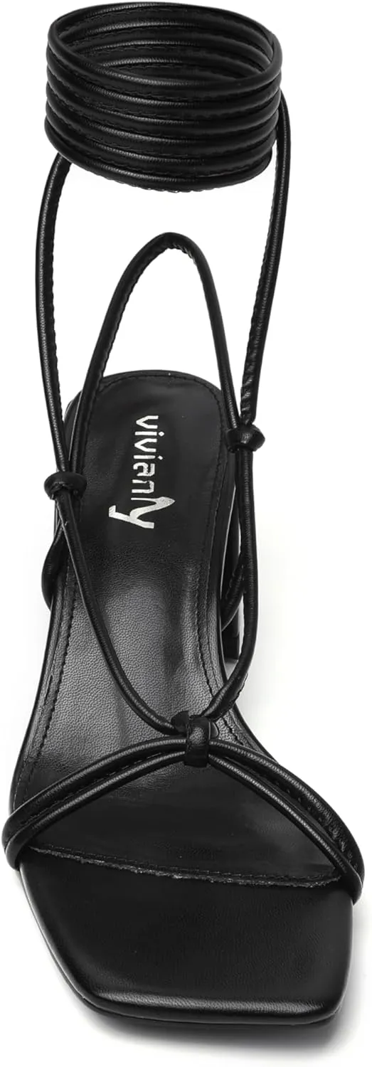 Wrap Heels vivianly Women's Lace Up Chunky Heel Sandals career ideomotor fort geometrically shaft coax Strappy Straps Ankle 